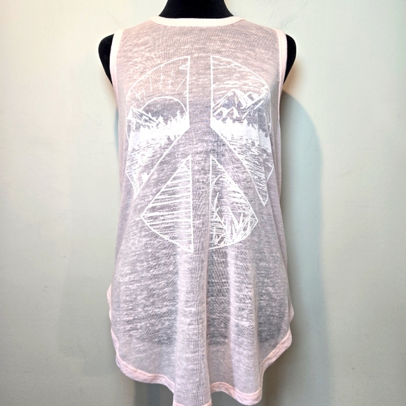 Doe Sheer Pink Sleeveless Tunic Tank Peace Sign Outdoors Medium - Picture 1 of 10